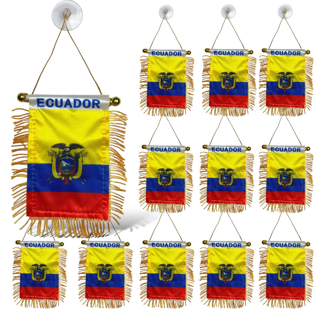 12 Ecuador Mini Flags/Banners - Perfect for Car Rearview Mirror & Home Display - Ecuadorian Decor