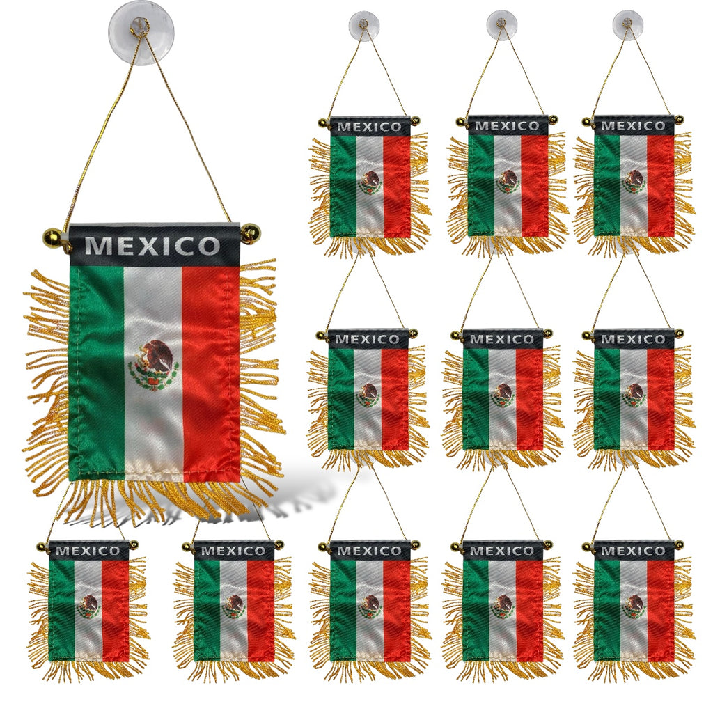 12 Mexico Flags Mini Banners - Ideal for Car Rearview Mirror & Home Display - Mexican Decor