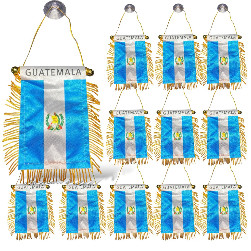 12 Guatemala Flag Mini Banners - Ideal for Car Rearview Mirror & Home Display - Guatemalan Decor