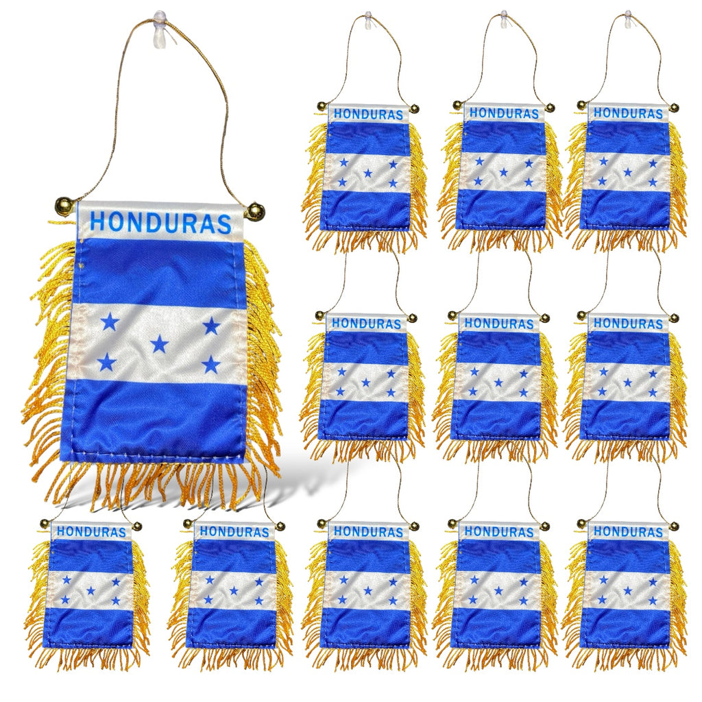 12 Honduras Flags Mini Banners - Ideal for Car Rearview Mirror & Home Display - Honduran Decor