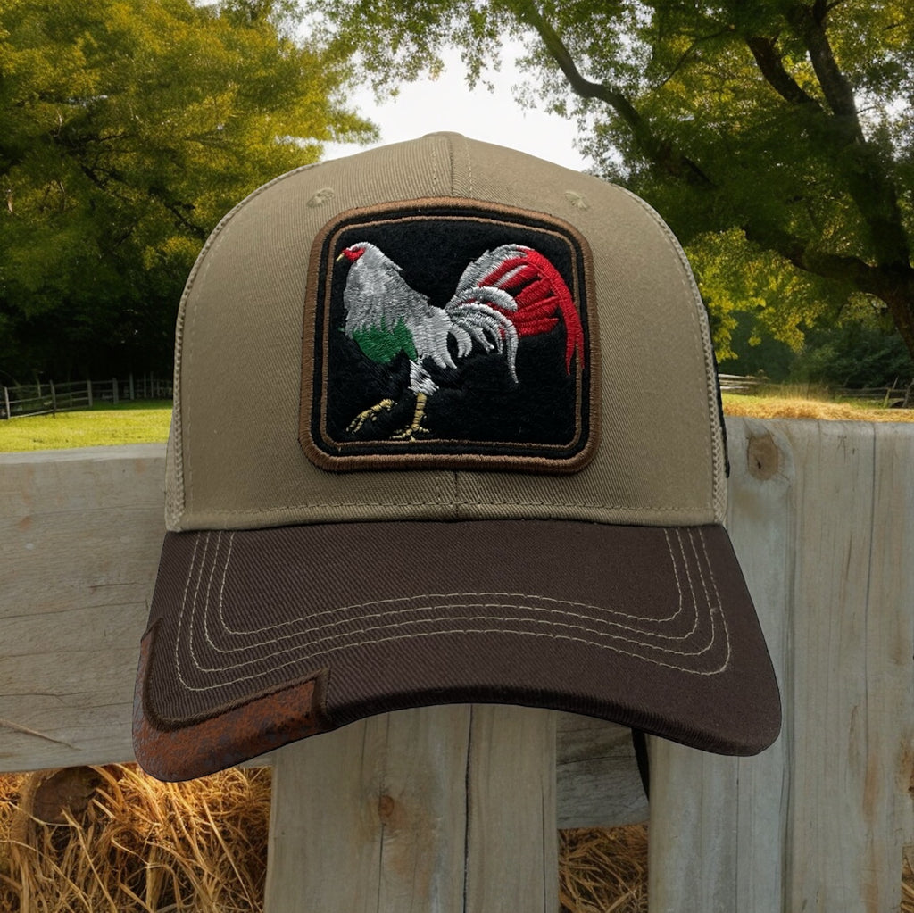 Rooster Trucker Snapback Baseball Cap - Curved Bill, Mesh Panels, Adjustable Snapback