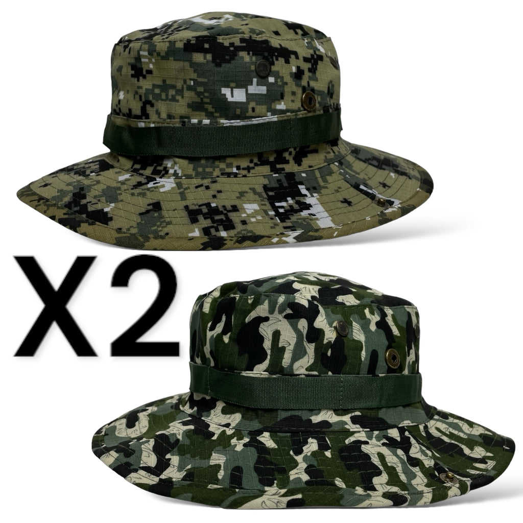 2 Men’s Wide Brim Camo Bucket Hat – Fishing, Hiking, Hunting Cap