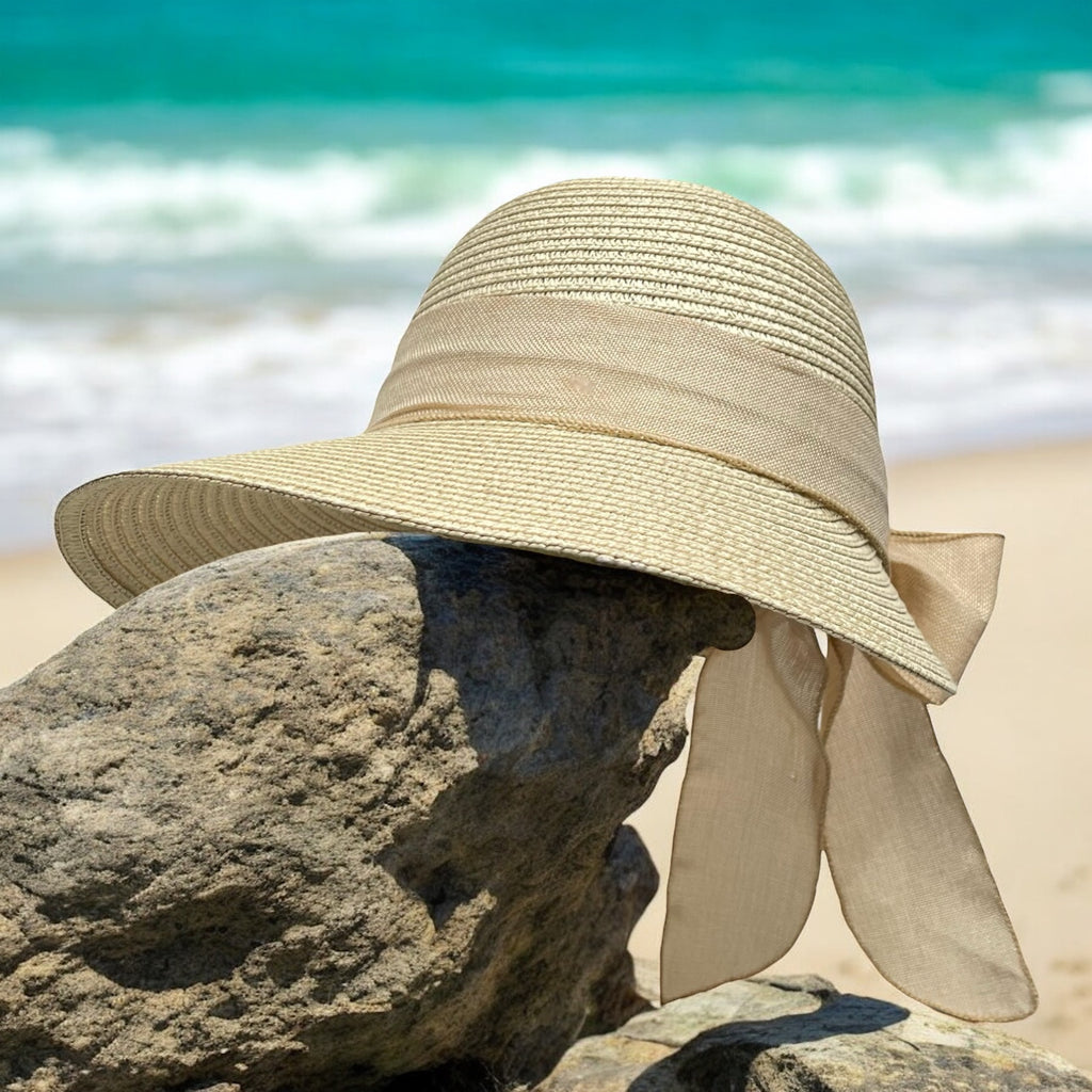 Womens Wide Brim Straw Sun Hat – UV Protection, Foldable Beach Hat