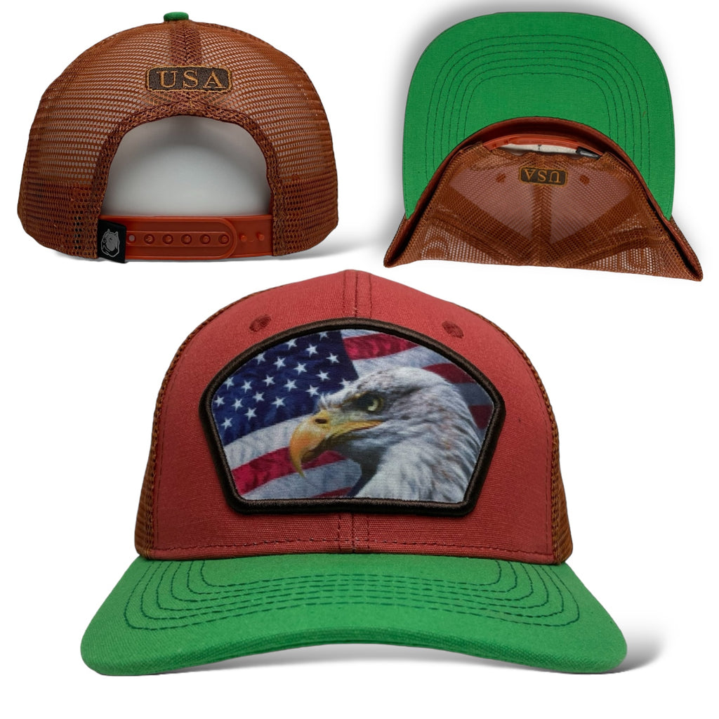 Wholesale Multicolor Trucker Hat - Snapback with Printed Eagle Patch on USA Flag