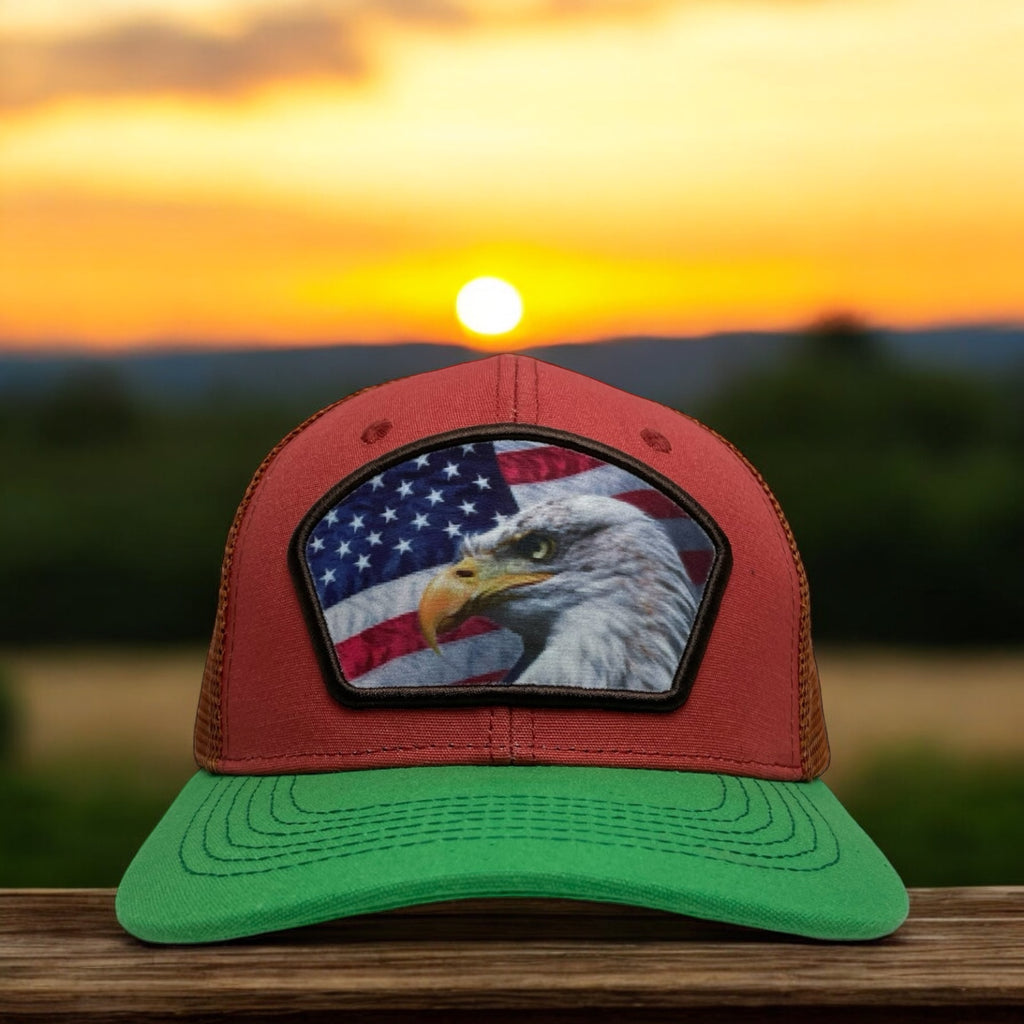 Wholesale Multicolor Trucker Hat - Snapback with Printed Eagle Patch on USA Flag