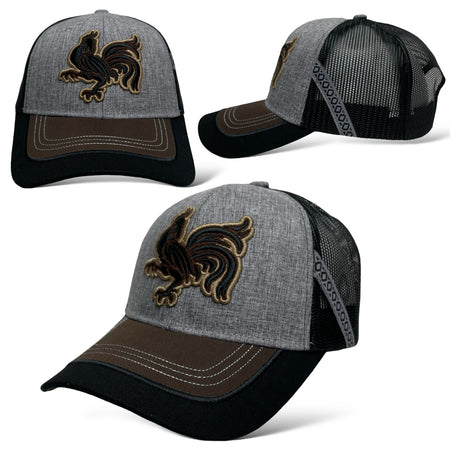 Gray Western Trucker Hat with Embroidered Rooster