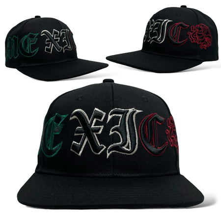 3D embroidered Mexico Eagle design on black snapback baseball cap"