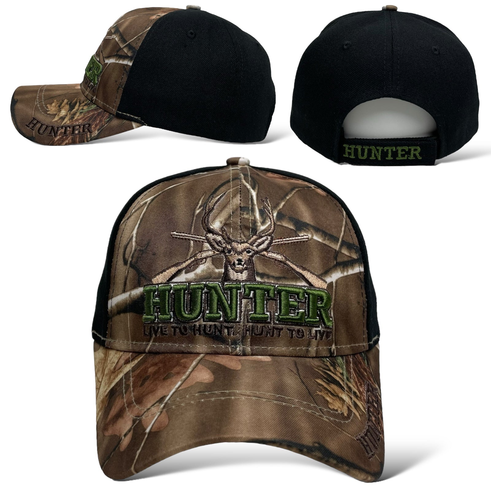 Men's baseball cap with Hunter embroidery and camouflage deer design