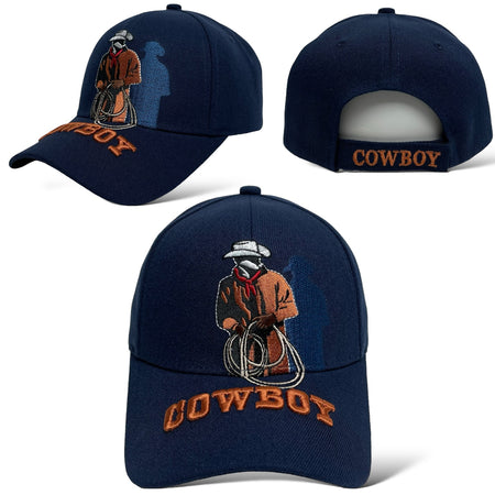 avy ballcap with embroidered cowboy design and hook and loop closure