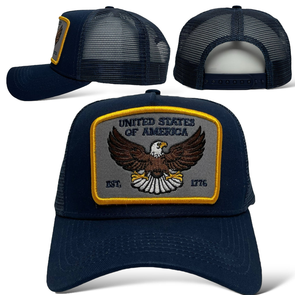 USA Eagle EST. 1776 Classic Snapback Trucker Hat front view