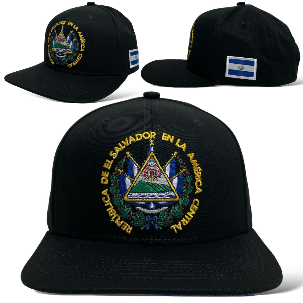 El Salvador Embroidered Flag Snapback Baseball Flat Brim Black Cap