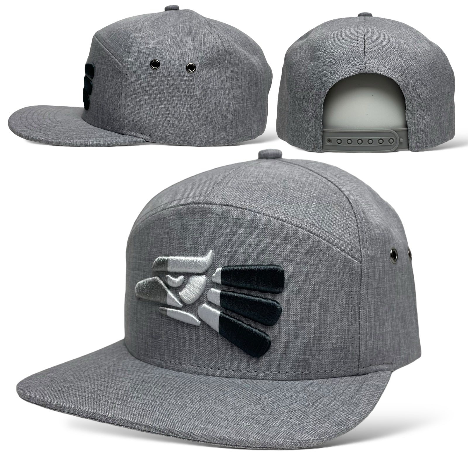 Gray 7-Panel Snapback Cap with Hecho en Mexico Eagle 3D Embroidery