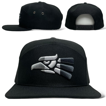 Black 7-Panel Snapback Cap with Hecho en Mexico Eagle 3D Embroidery