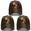 Pack of 3 brown camo snapback trucker hats with rooster embroidered design, Western style, mesh back, and adjustable closure.