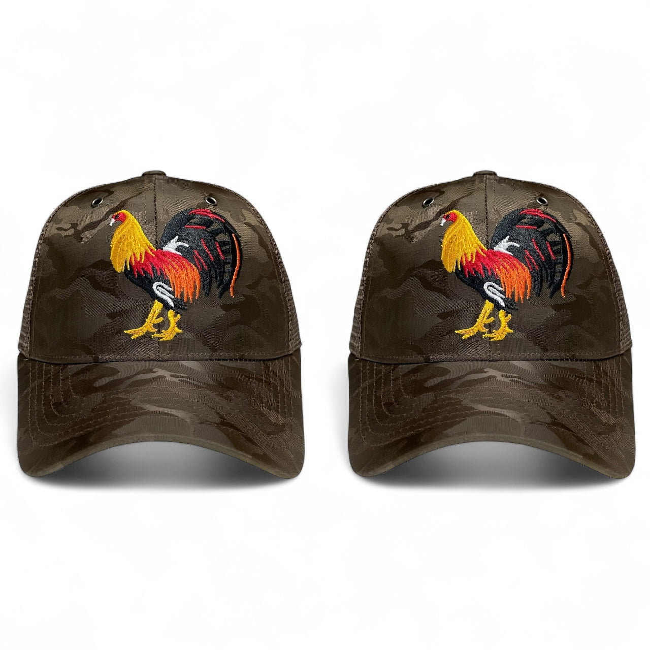 Rooster Embroidered Snapback Trucker Hat Brown Camo Pack of 2