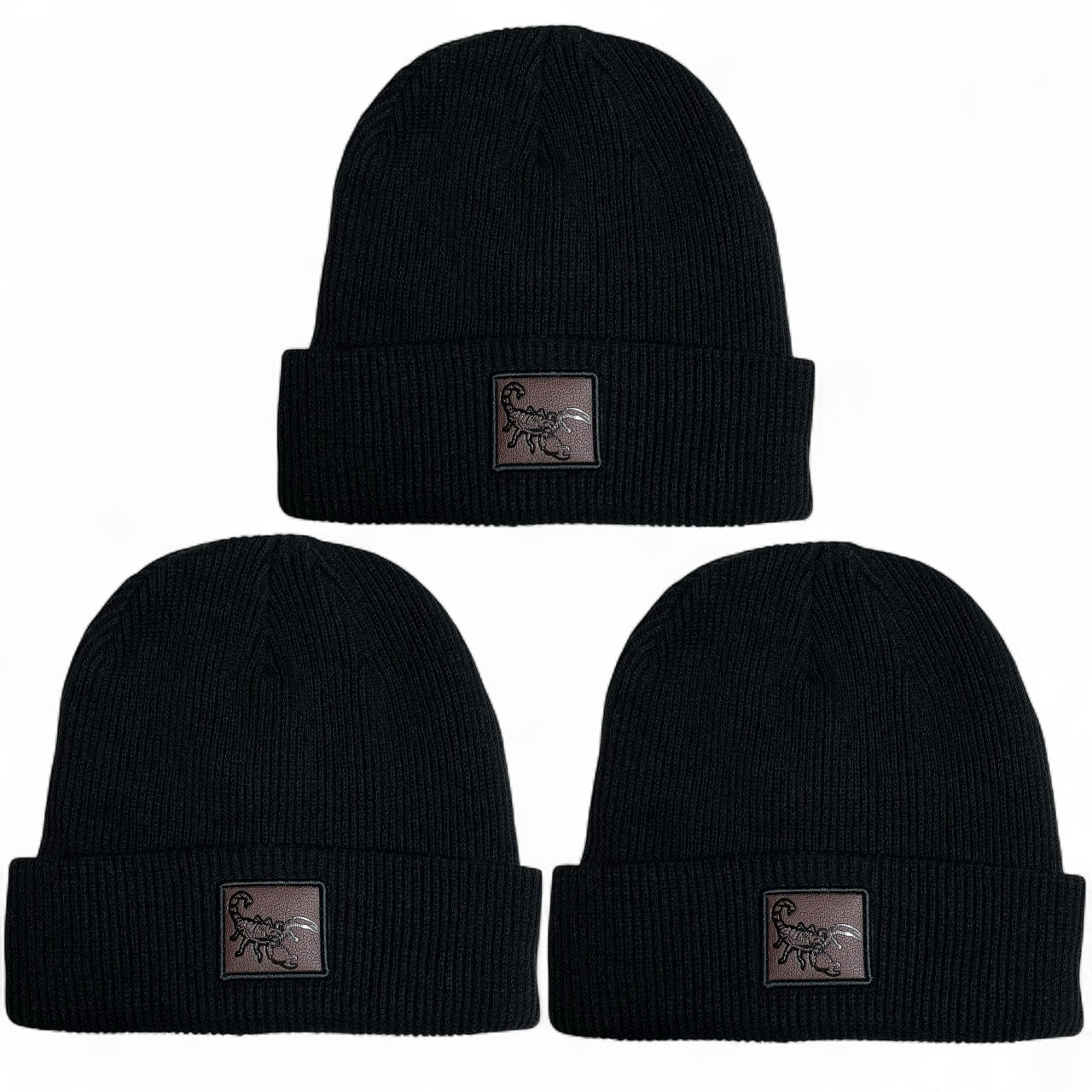 Scorpion leather Patch Winter Beanie Hat