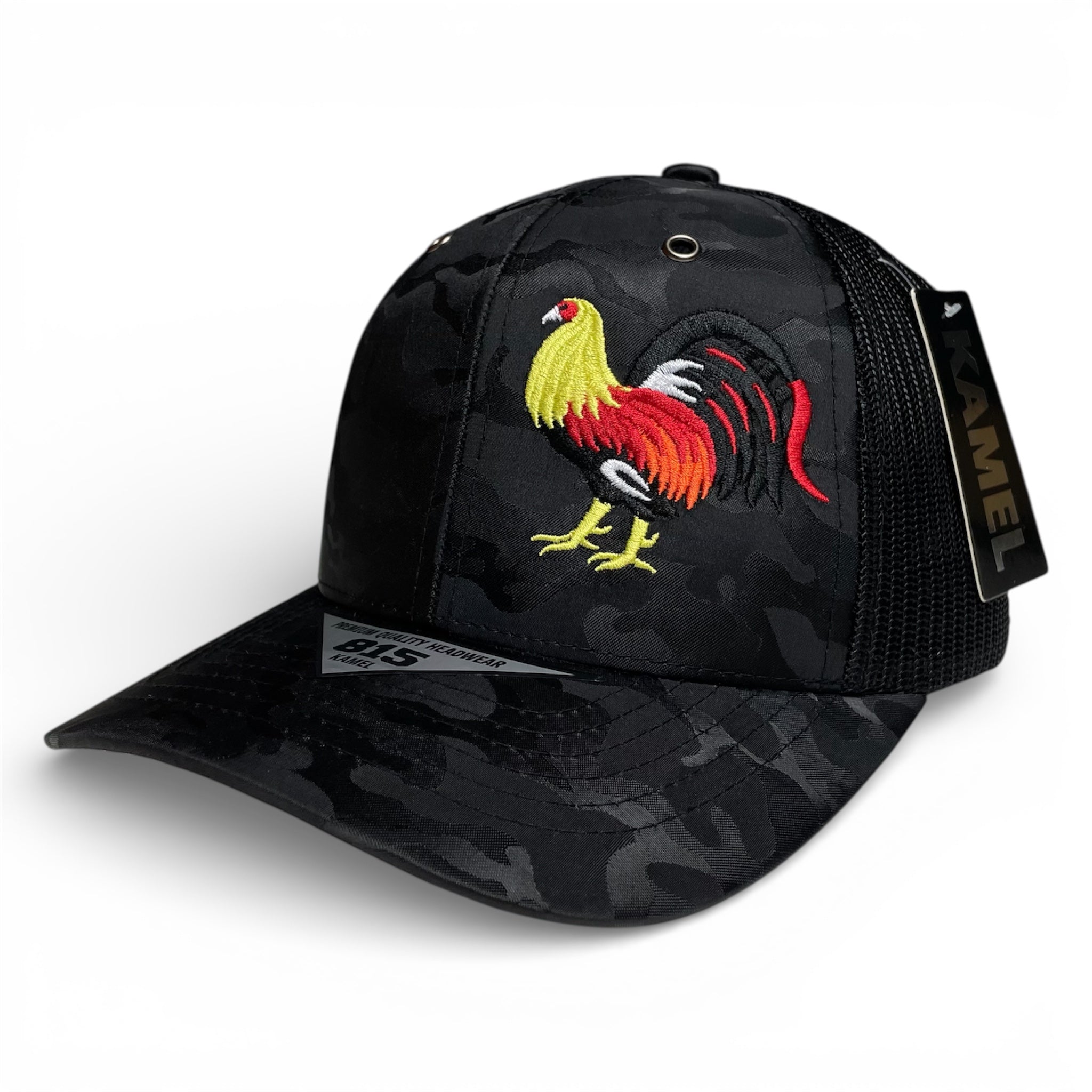 Rooster Embroidered Mexico Flag Trucker Hat – Black Camo