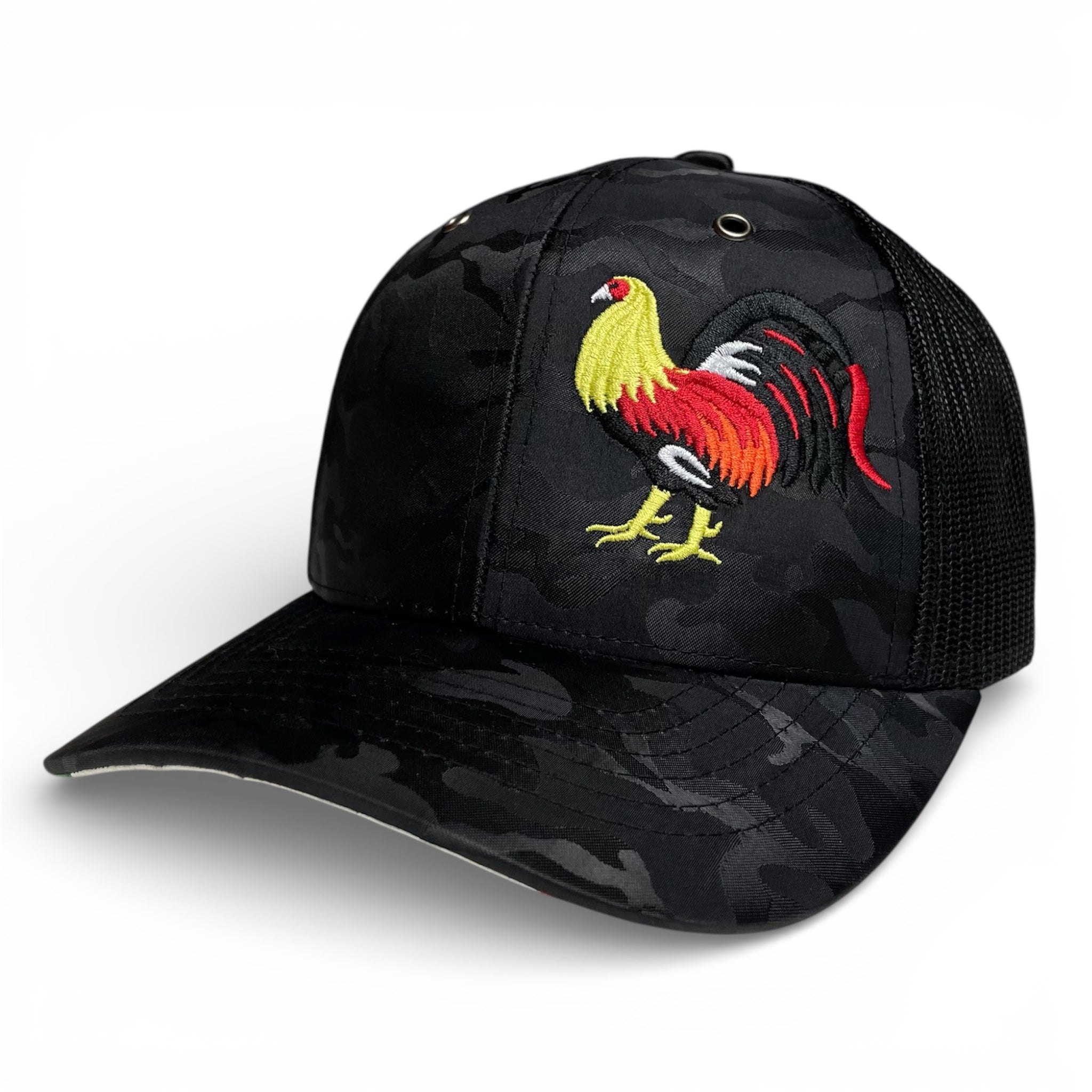 Rooster Embroidered Mexico Flag Trucker Hat – Black Camo