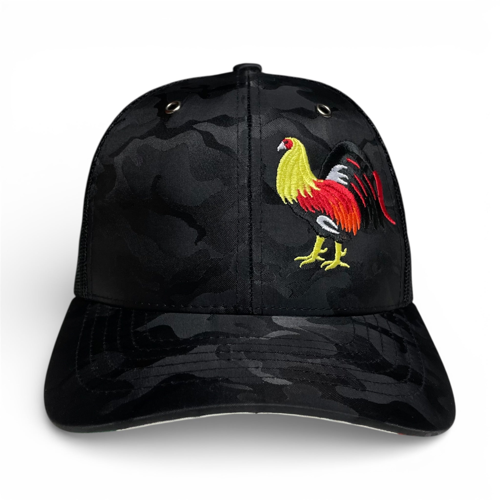 Rooster Embroidered Mexico Flag Trucker Hat – Black Camo