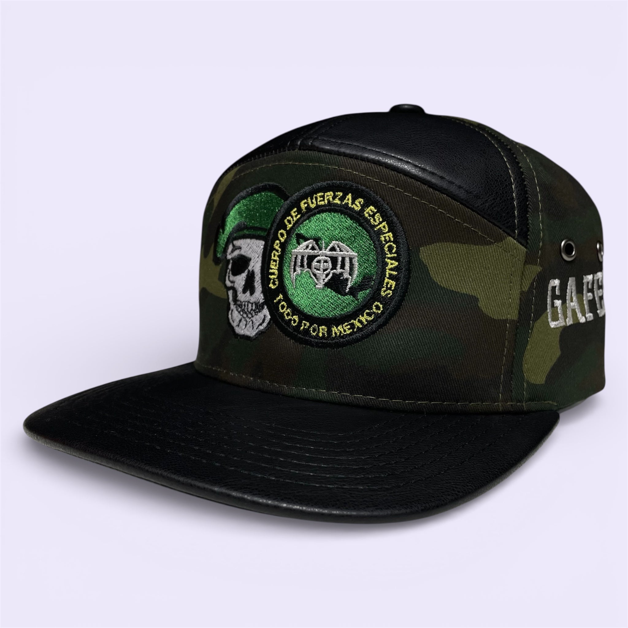 GAFES Mexico Fuerzas Especiales Camo Snapback Hat with PU Leather