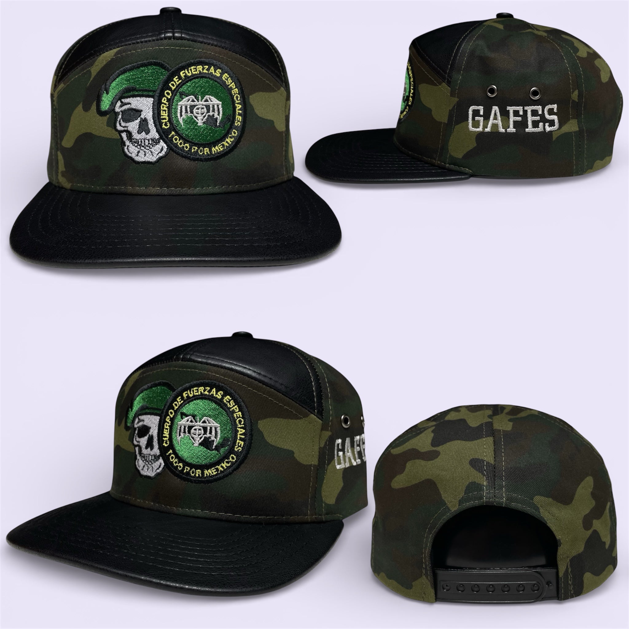 GAFES Mexico Fuerzas Especiales Camo Snapback Hat with PU Leather