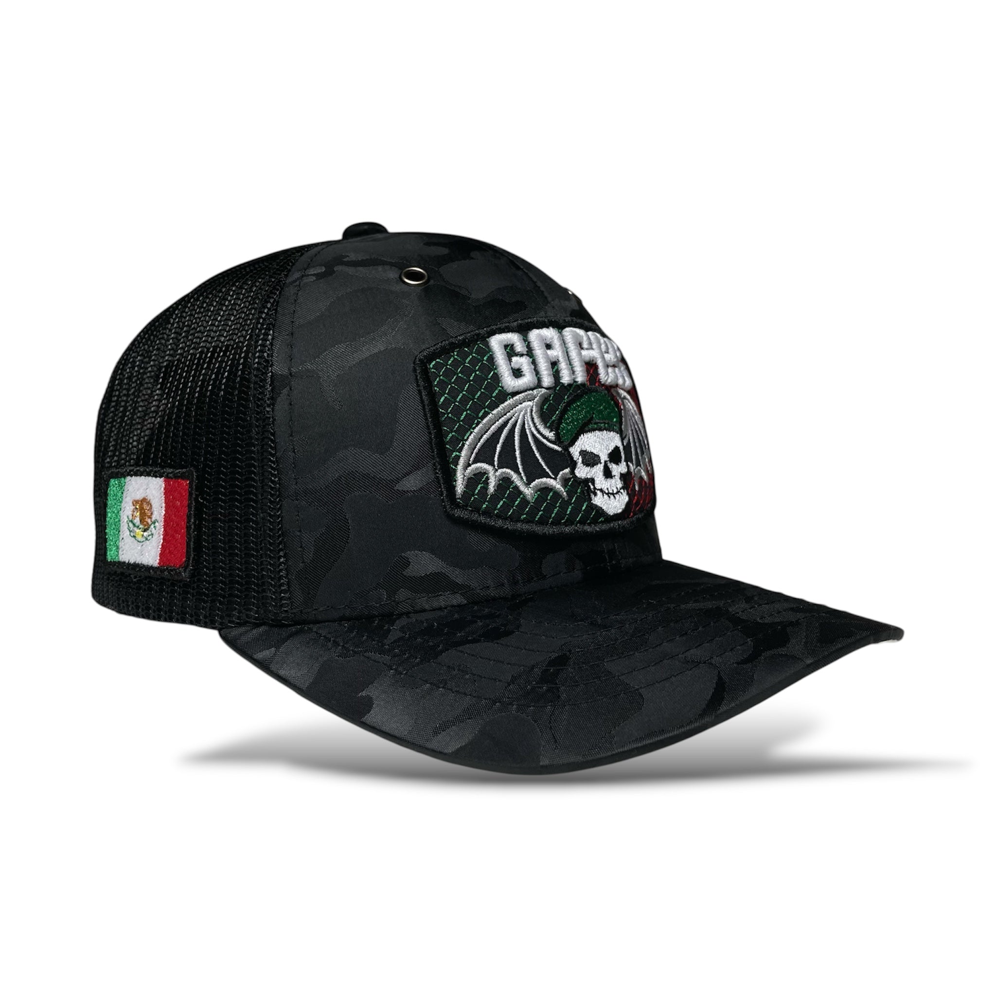 Gorra Mexicana con Parches Bordados de la Bandera de Mexico, Gafes Y Murcielagos