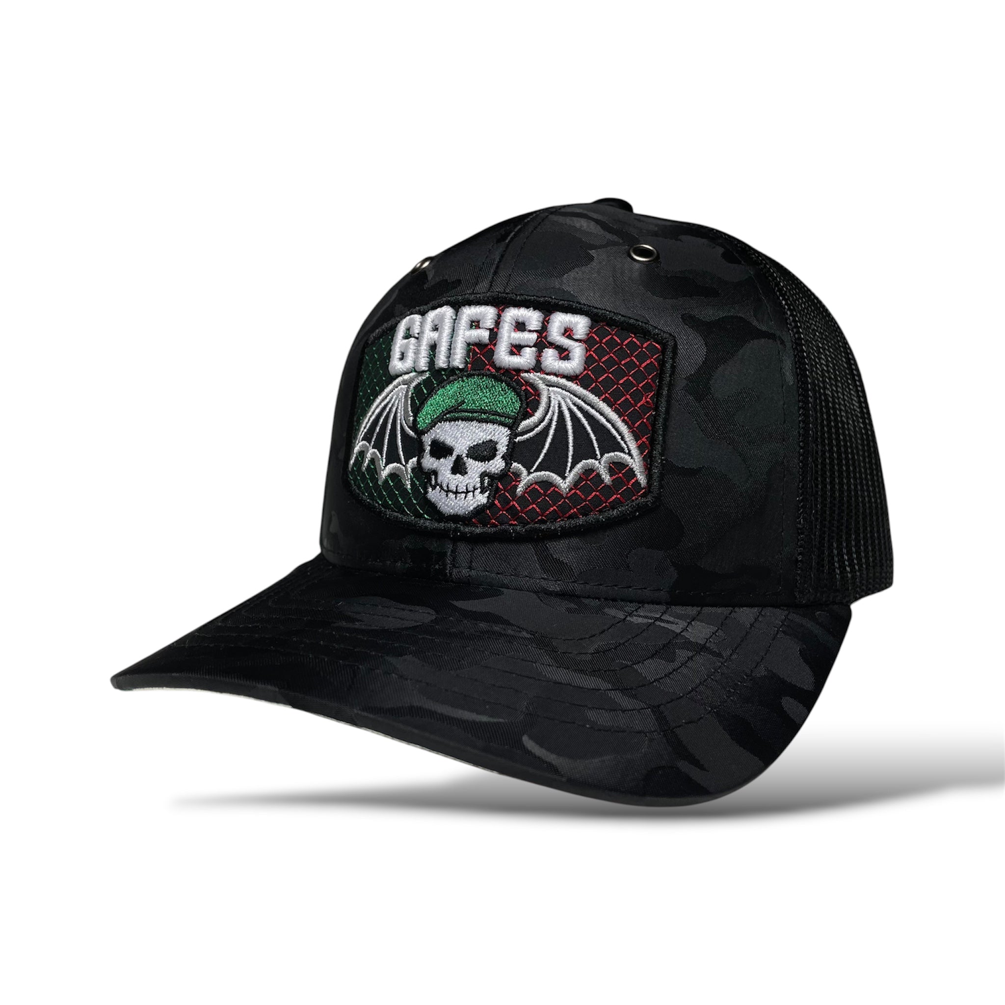 Gorra Mexicana con Parches Bordados de la Bandera de Mexico, Gafes Y Murcielagos