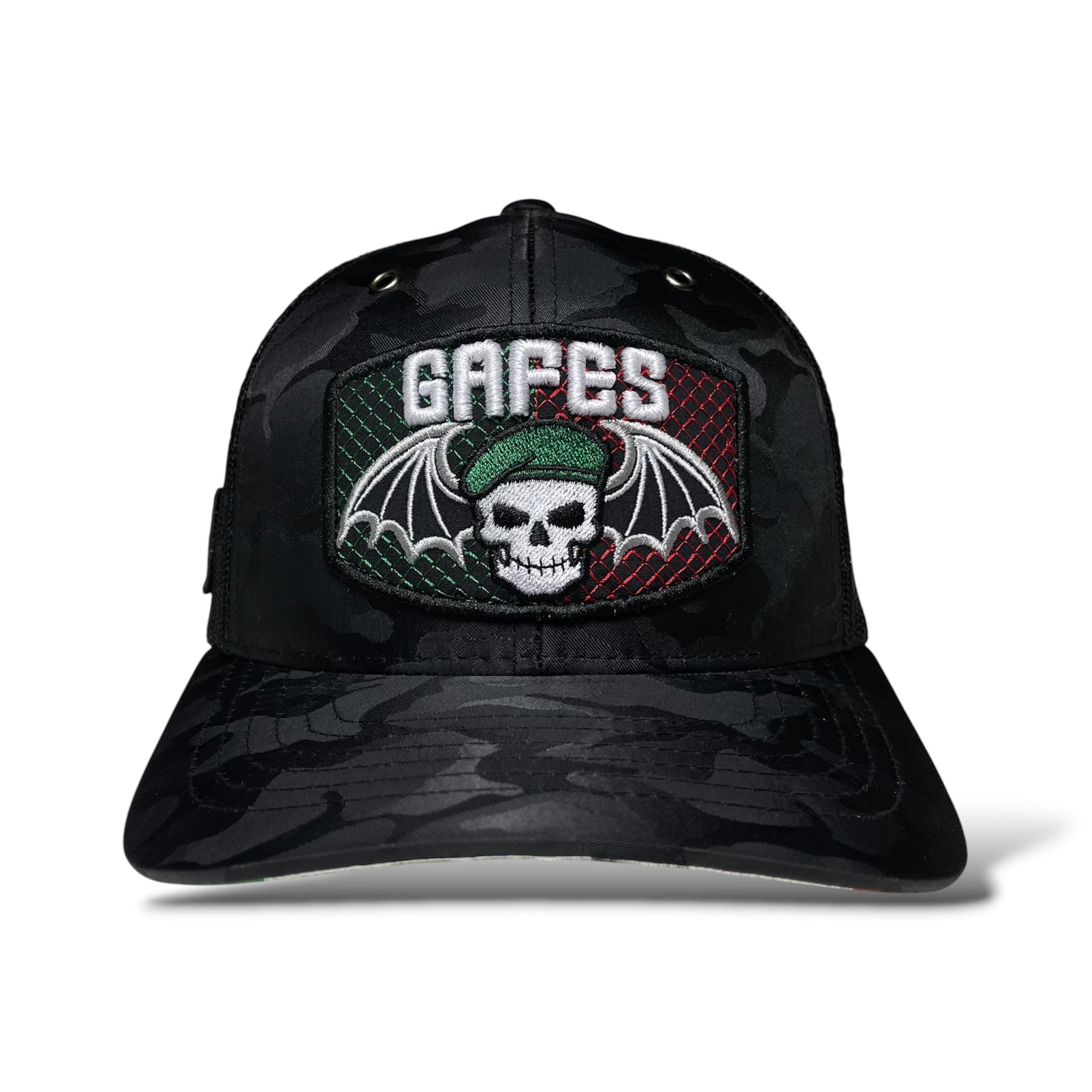 Gorra Mexicana con Parches Bordados de la Bandera de Mexico, Gafes Y Murcielagos