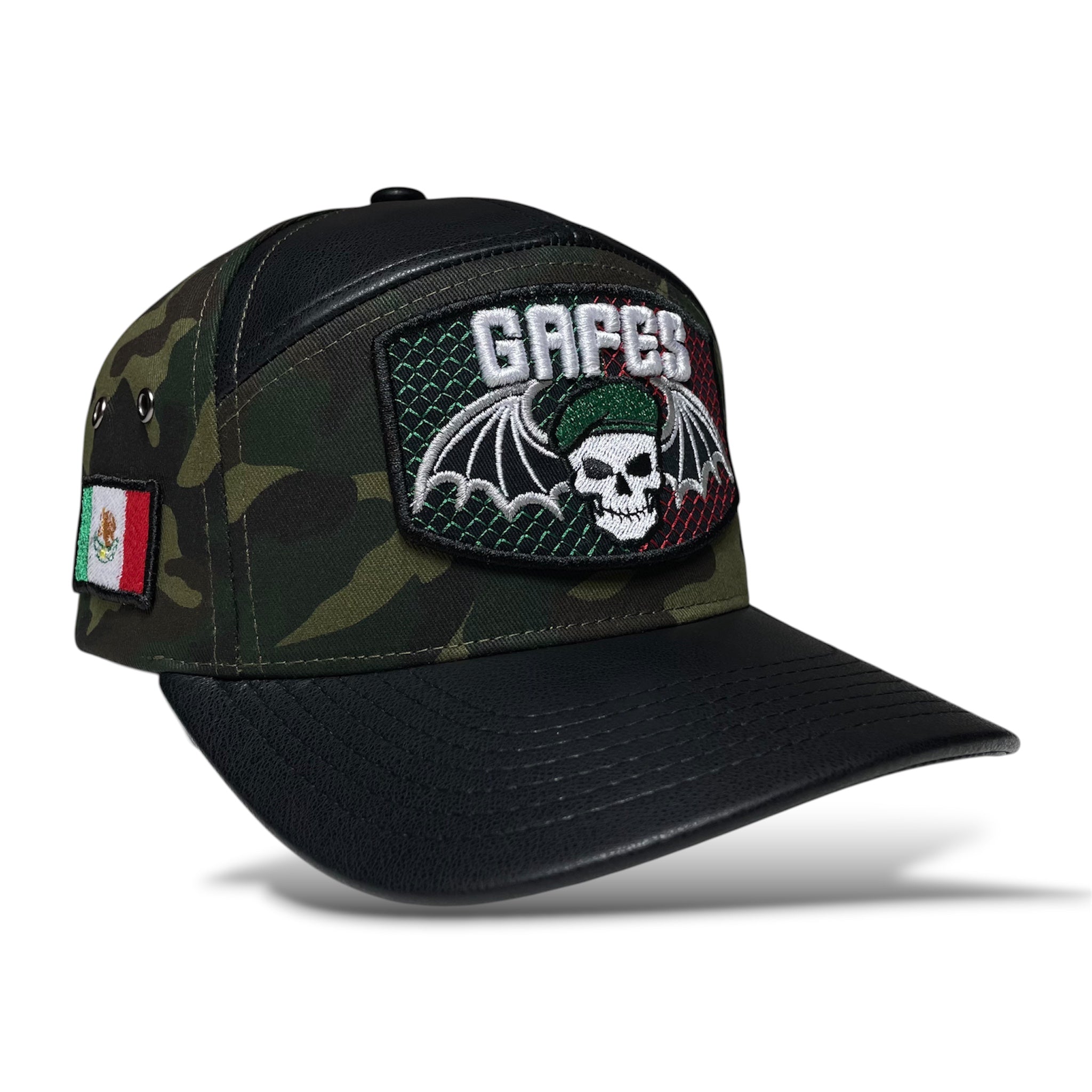 Gorra Snapback Táctica Camo Negra GAFES México y Murciélagos Bordados