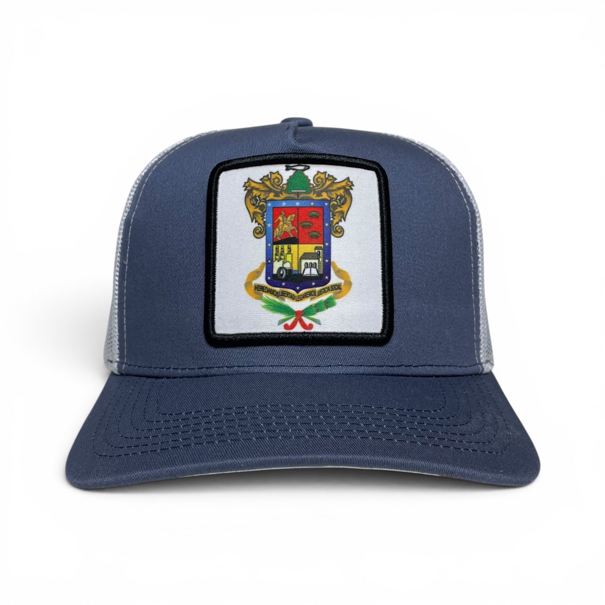 Mexico Michoacan Patch Trucker Hat, Blue Snapback Mesh Back