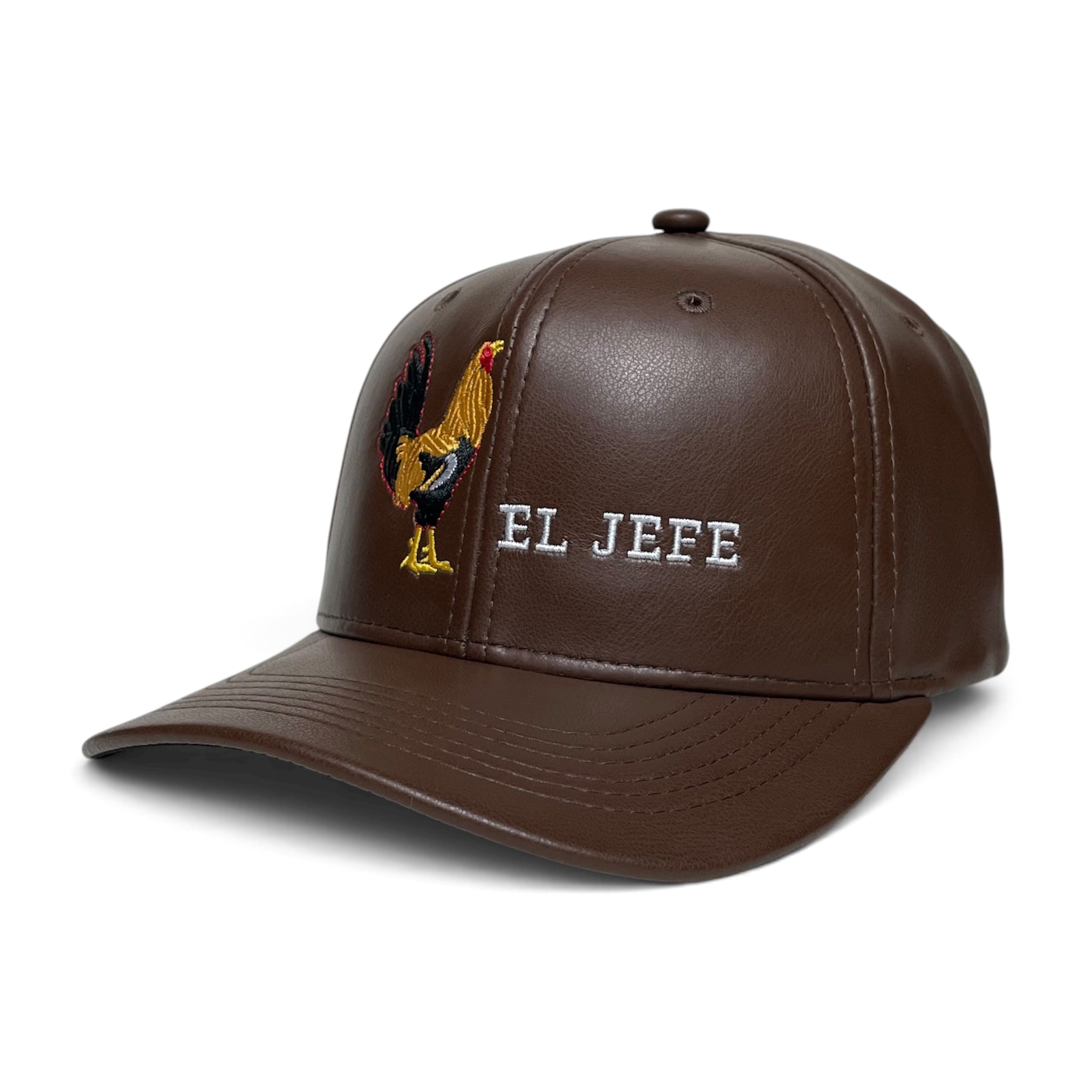 El Jefe Rooster Embroidered Brown Leather Snapback Baseball Cap