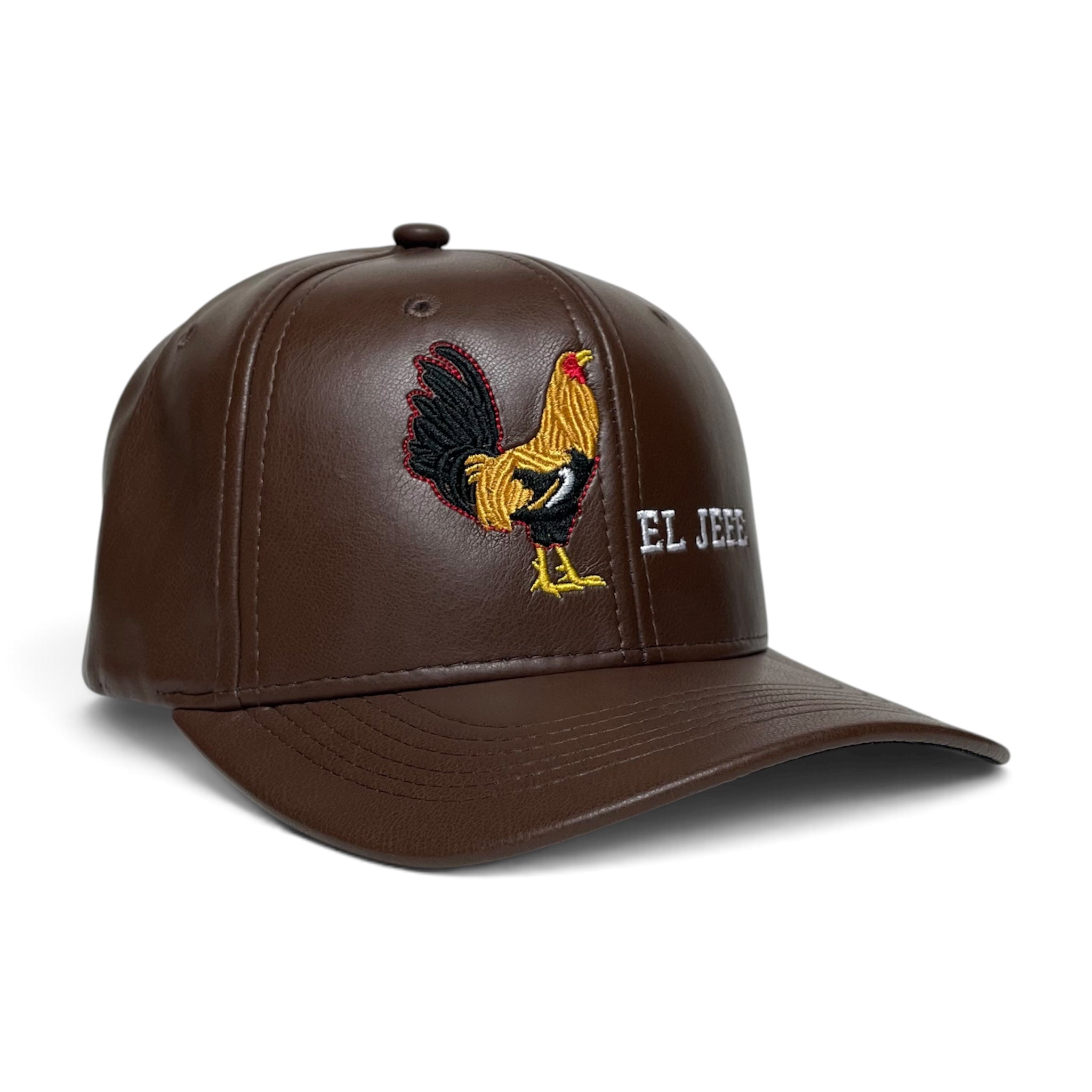 El Jefe Rooster Embroidered Brown Leather Snapback Baseball Cap