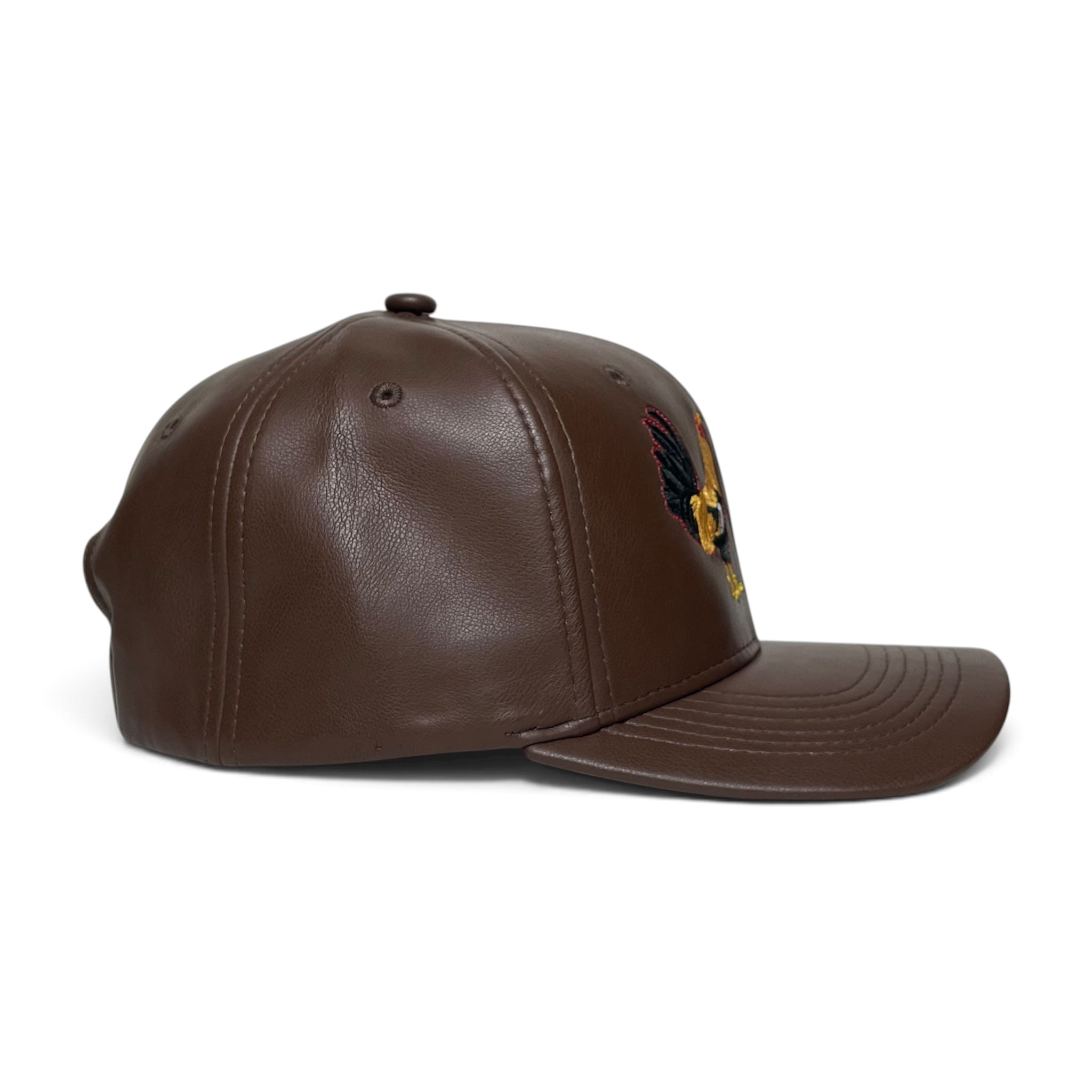 El Jefe Rooster Embroidered Brown Leather Snapback Baseball Cap