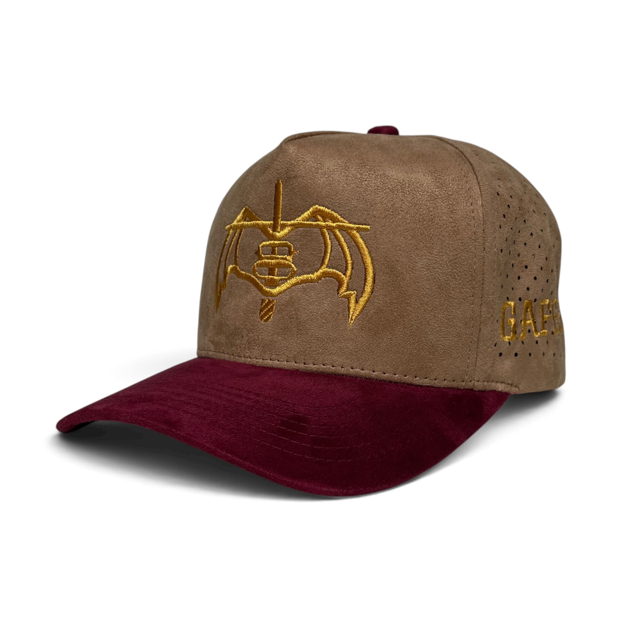 GAFES Gold Embroidered Suede PU Leather Brim Snapback Baseball Cap
