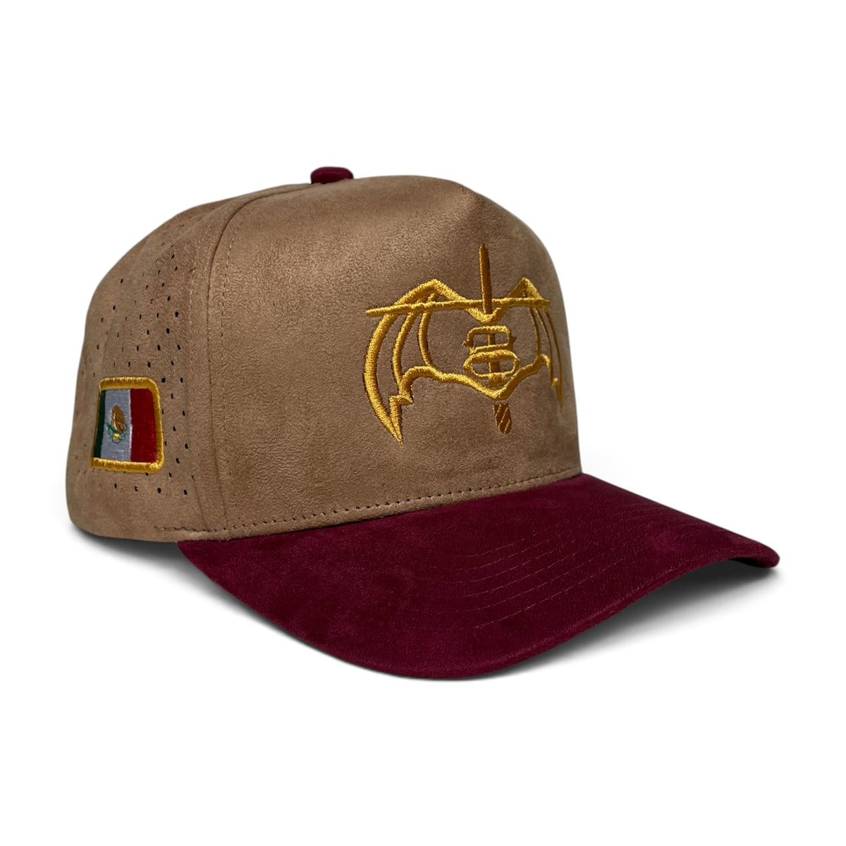 GAFES Gold Embroidered Suede PU Leather Brim Snapback Baseball Cap