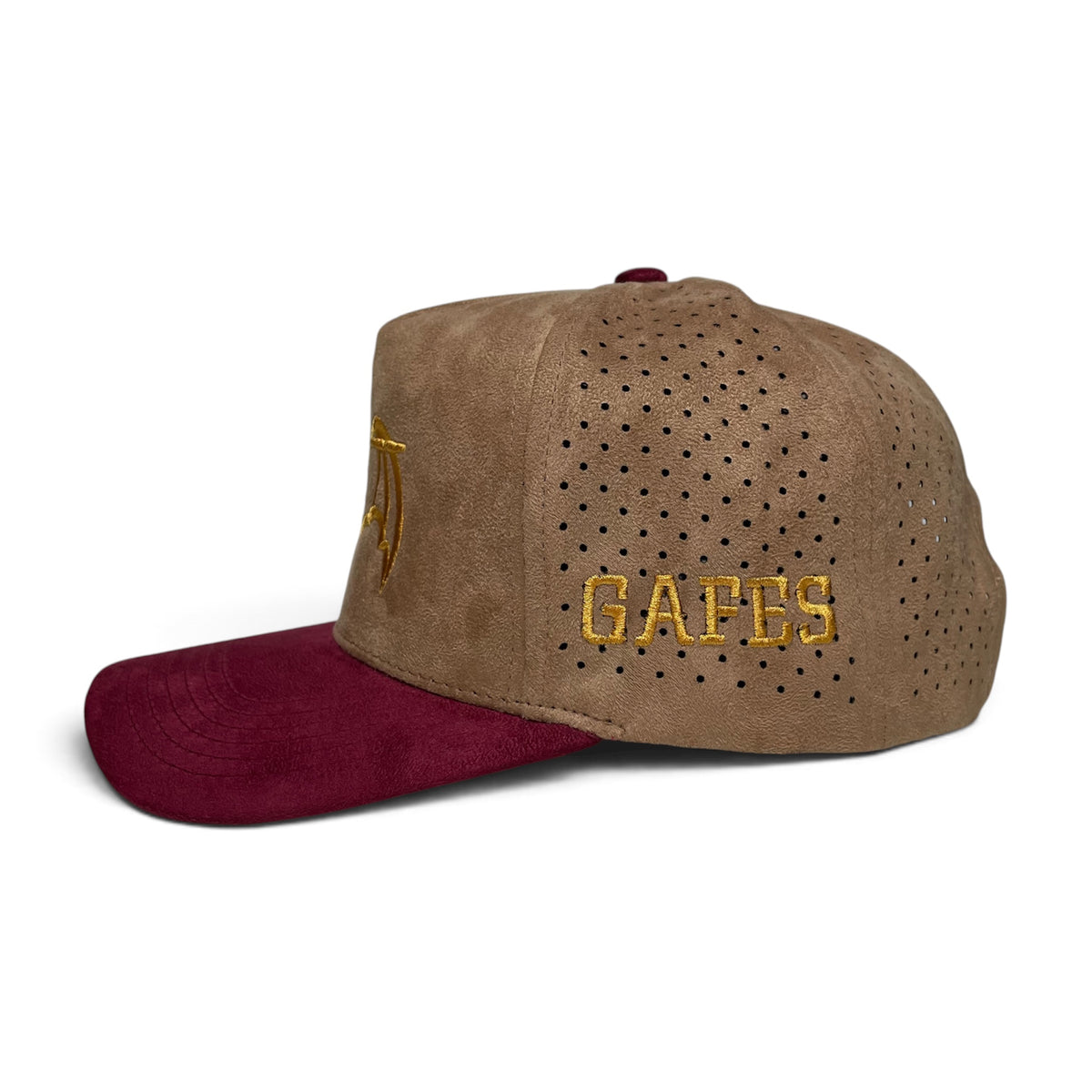 GAFES Gold Embroidered Suede PU Leather Brim Snapback Baseball Cap