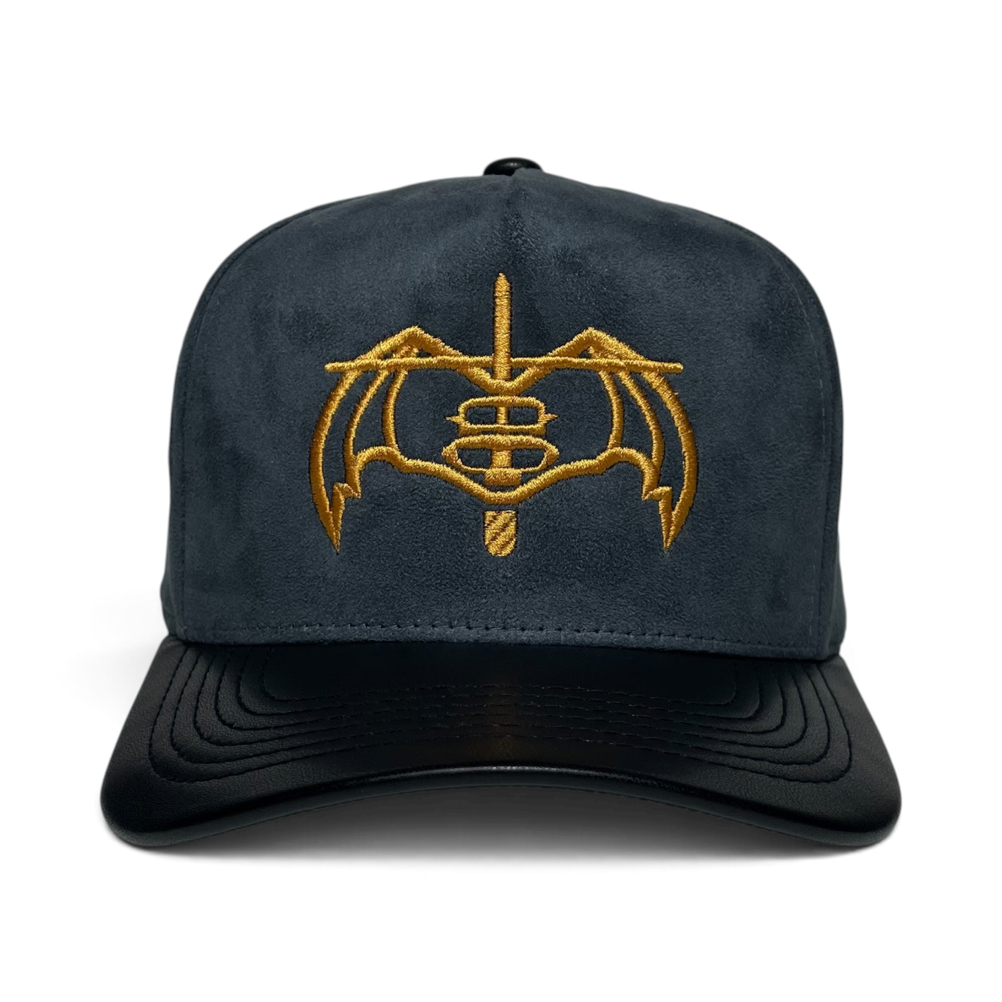GAFES Gold Embroidered Suede PU Leather Brim Snapback Baseball Cap