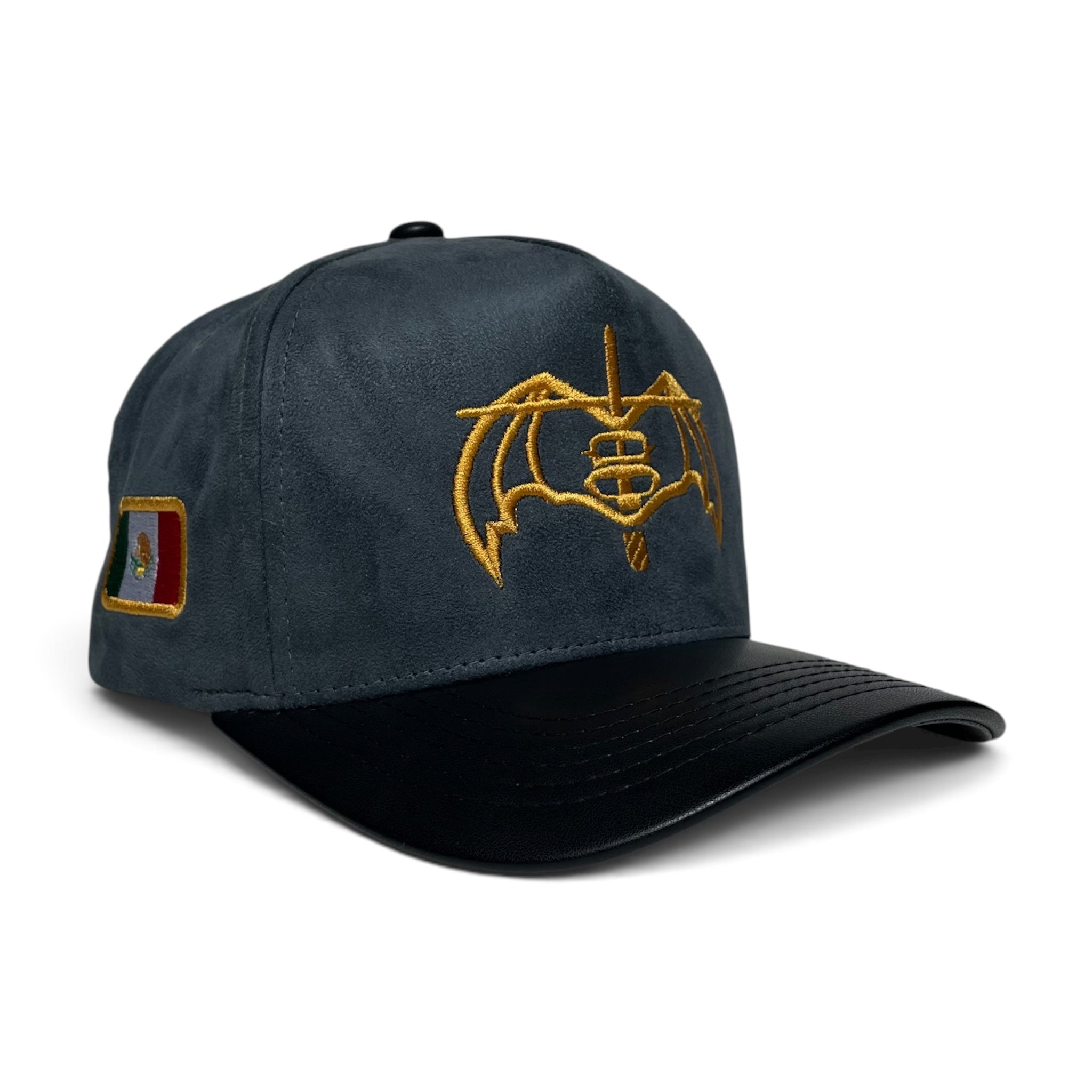 GAFES Gold Embroidered Suede PU Leather Brim Snapback Baseball Cap