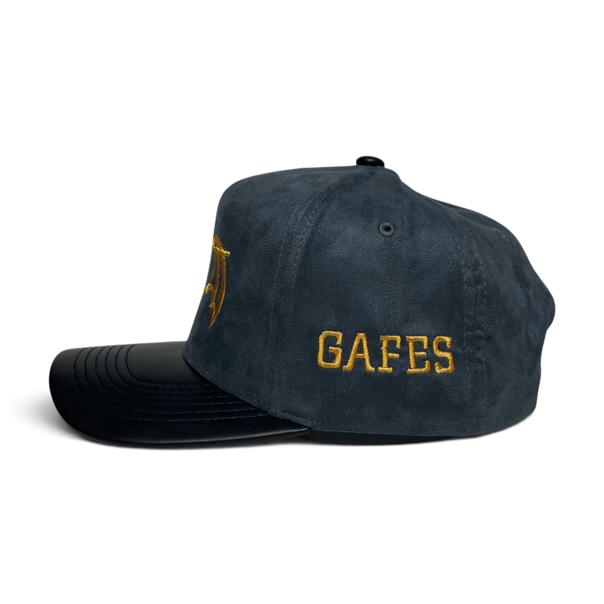 GAFES Gold Embroidered Suede PU Leather Brim Snapback Baseball Cap