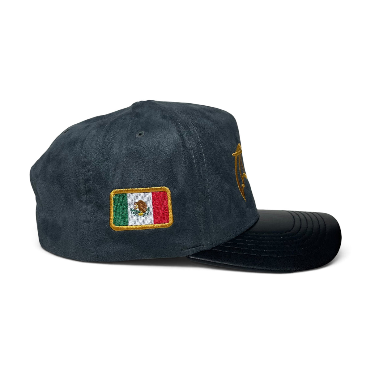 GAFES Gold Embroidered Suede PU Leather Brim Snapback Baseball Cap