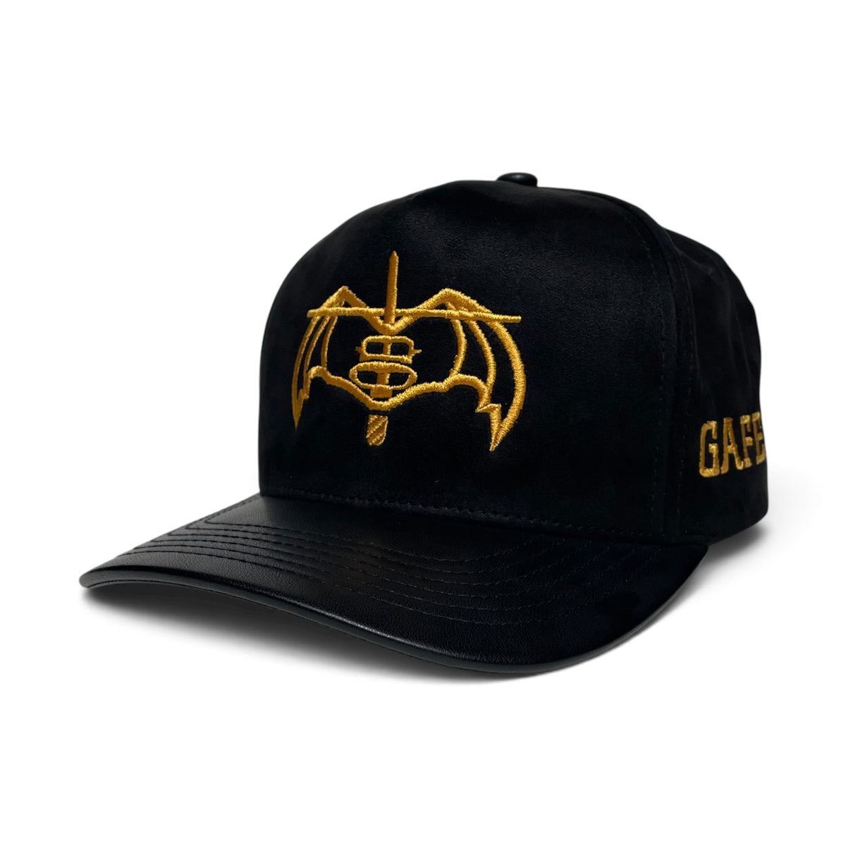 GAFES Gold Embroidered Suede PU Leather Brim Snapback Baseball Cap