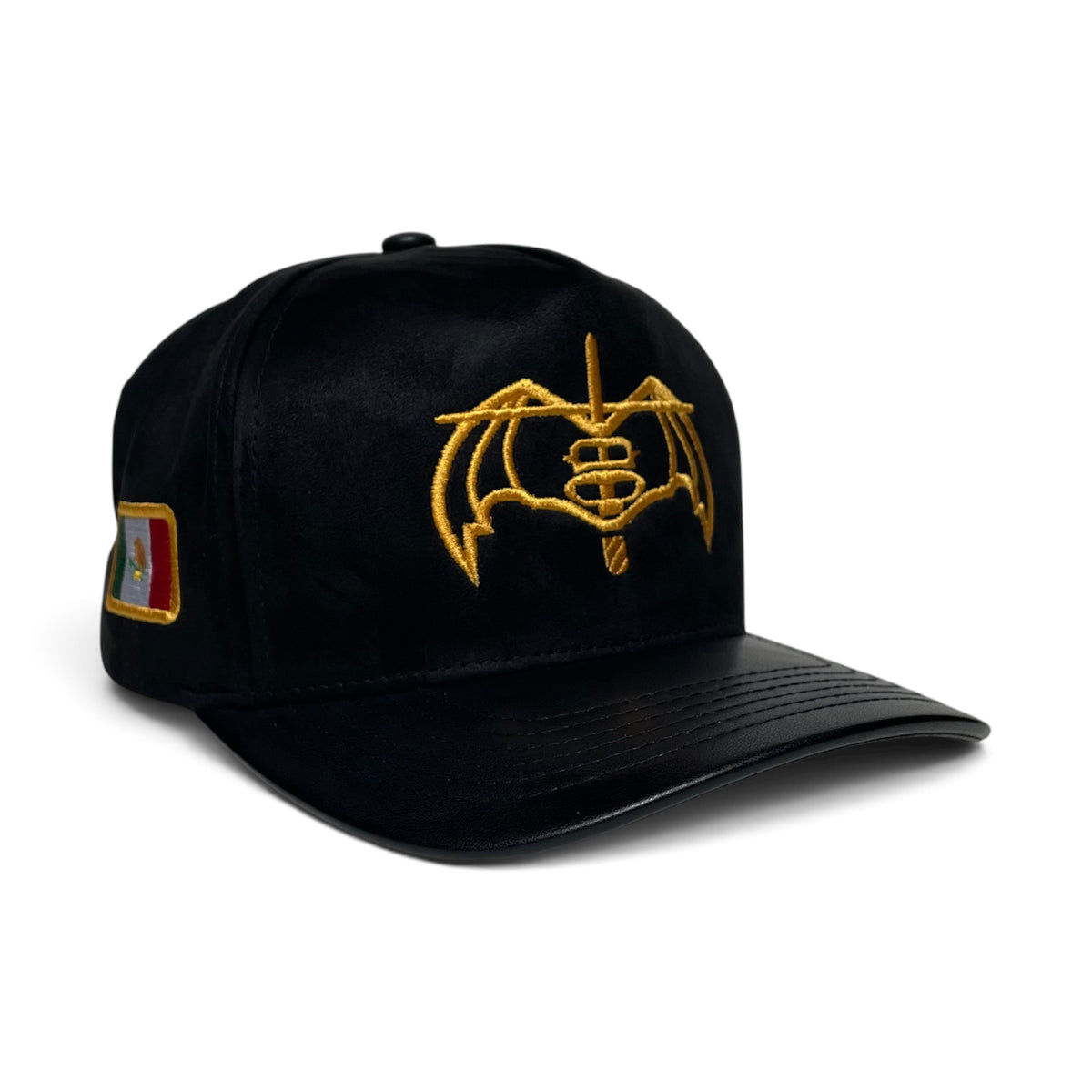 GAFES Gold Embroidered Suede PU Leather Brim Snapback Baseball Cap