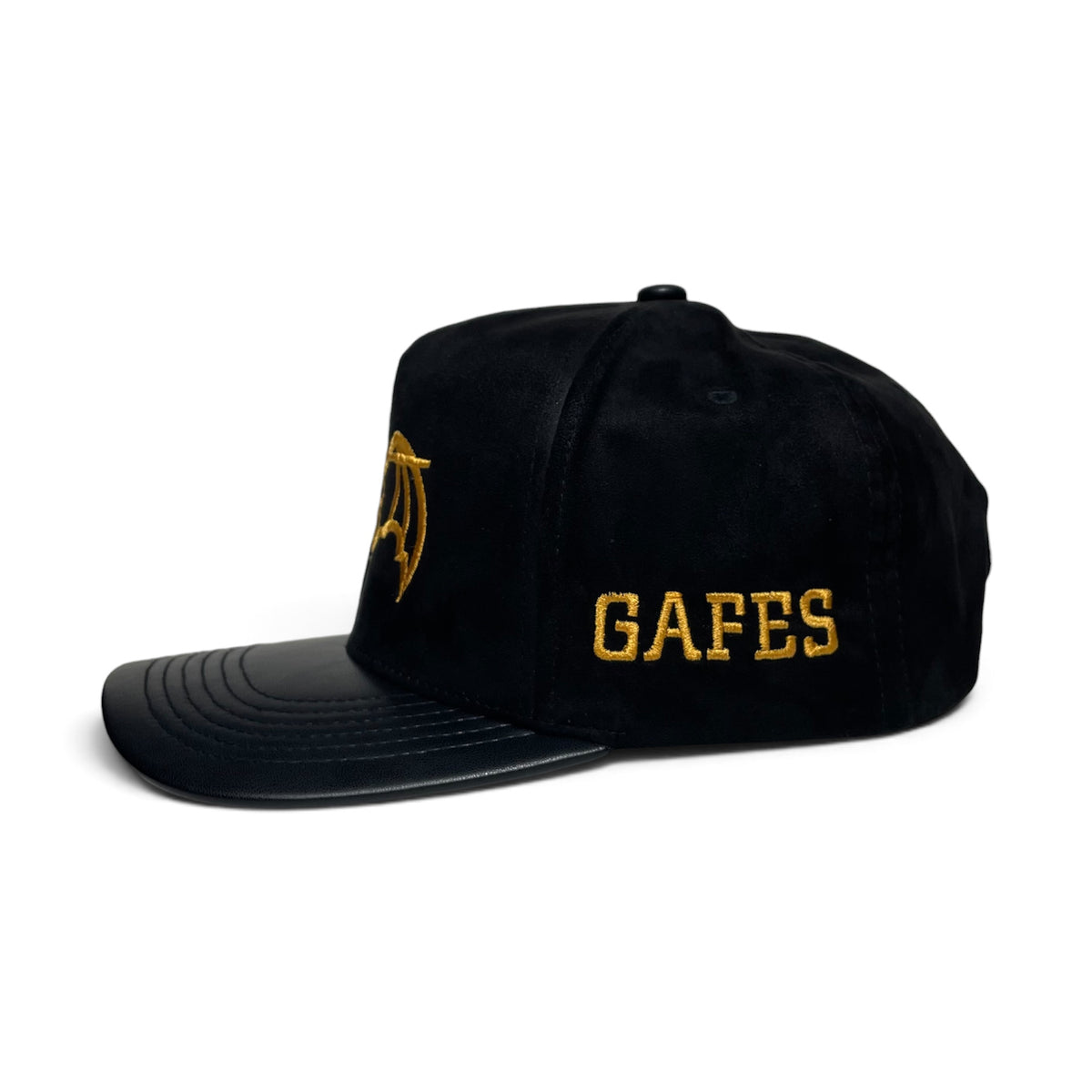 GAFES Gold Embroidered Suede PU Leather Brim Snapback Baseball Cap