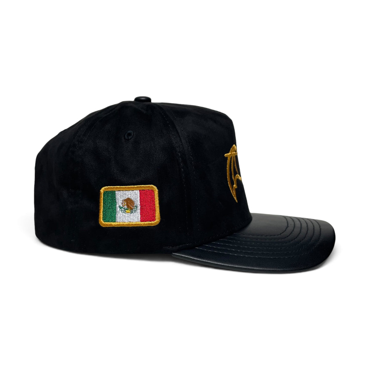 GAFES Gold Embroidered Suede PU Leather Brim Snapback Baseball Cap