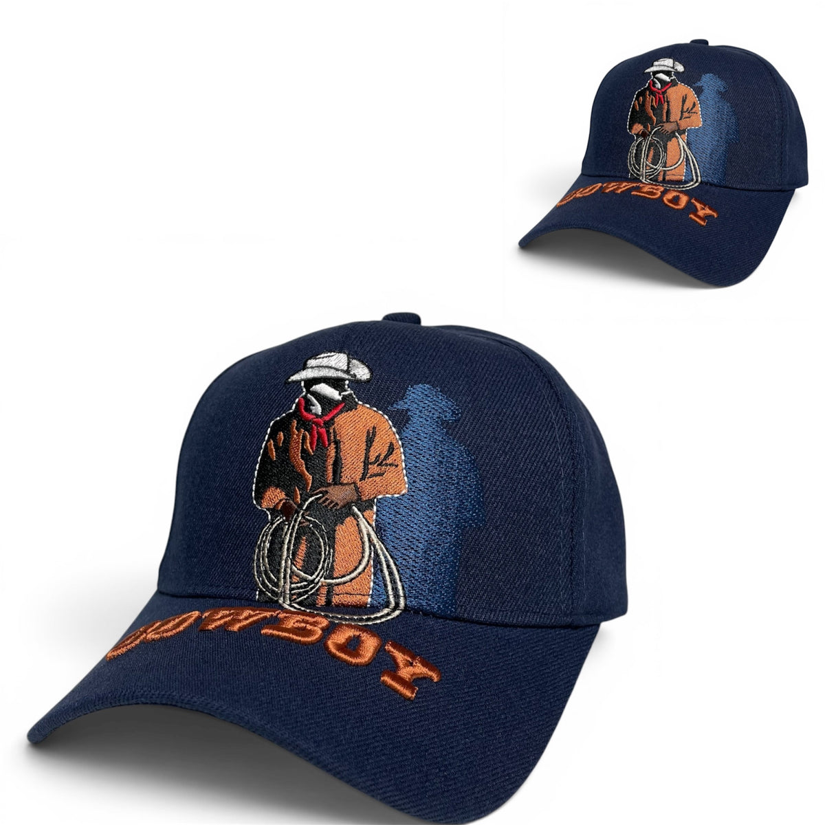 Cowboy Embroidered Navy Baseball Cap, Curved Brim Western Hat for Men