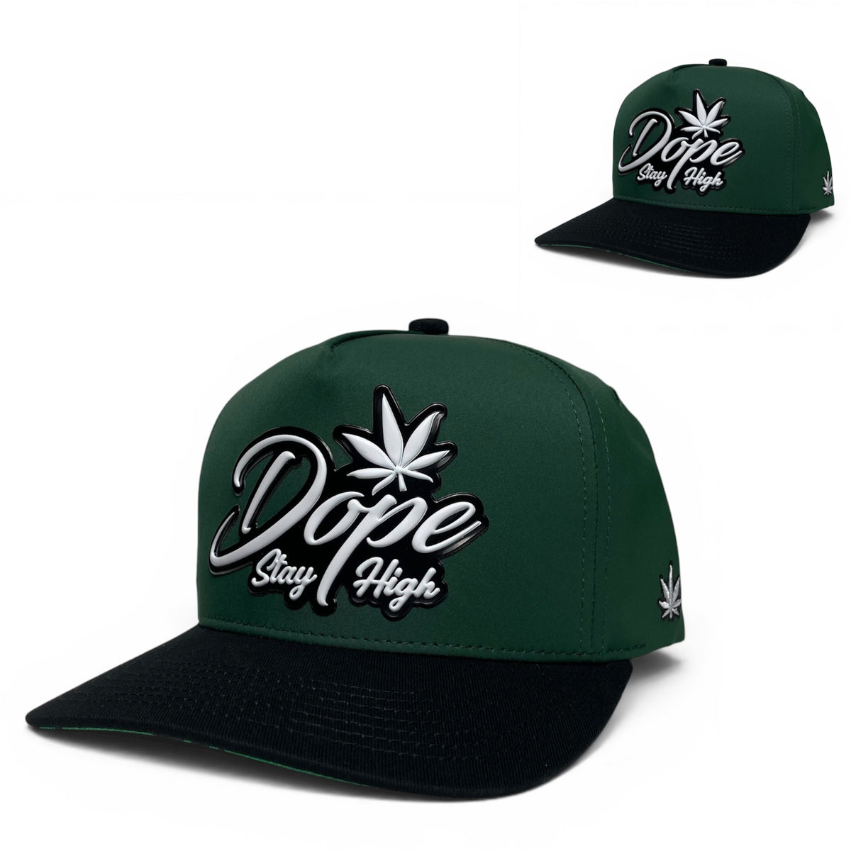 DOPE Stay High Snapback Hat with 3D PVC Patch, Green/Black