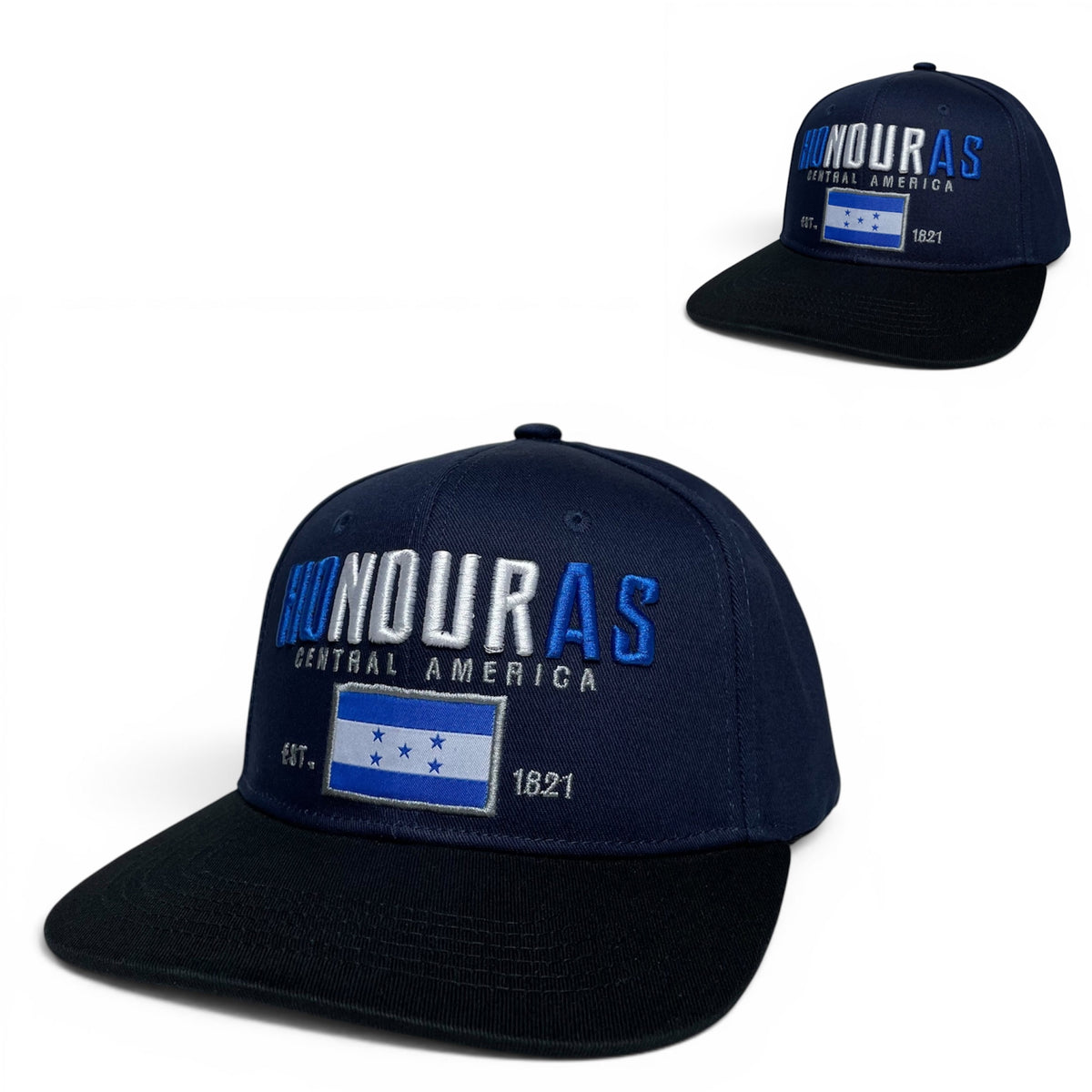 Honduras Flag Embroidered Snapback Hat, Navy/Black Flat Brim