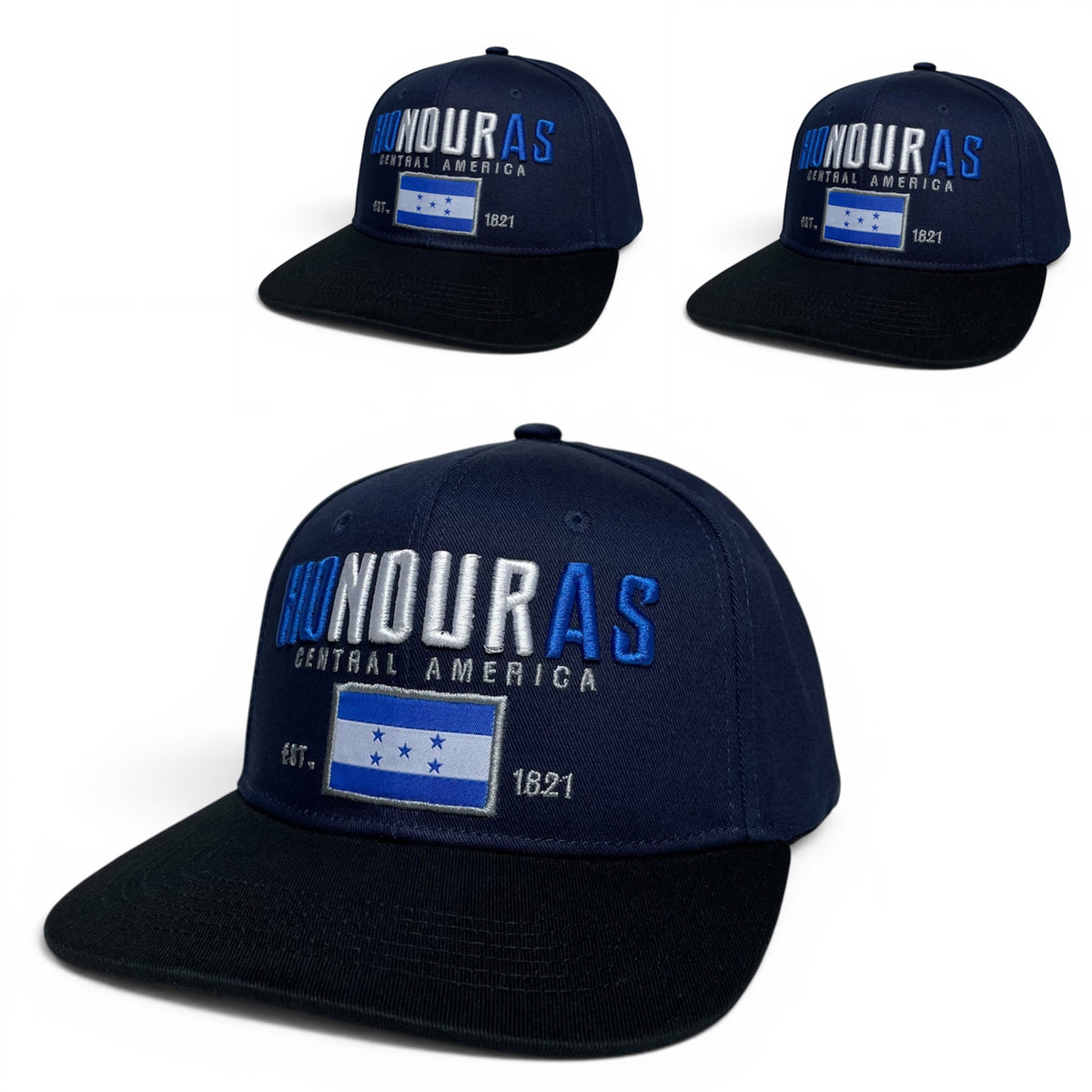 Honduras Flag Embroidered Snapback Hat, Navy/Black Flat Brim