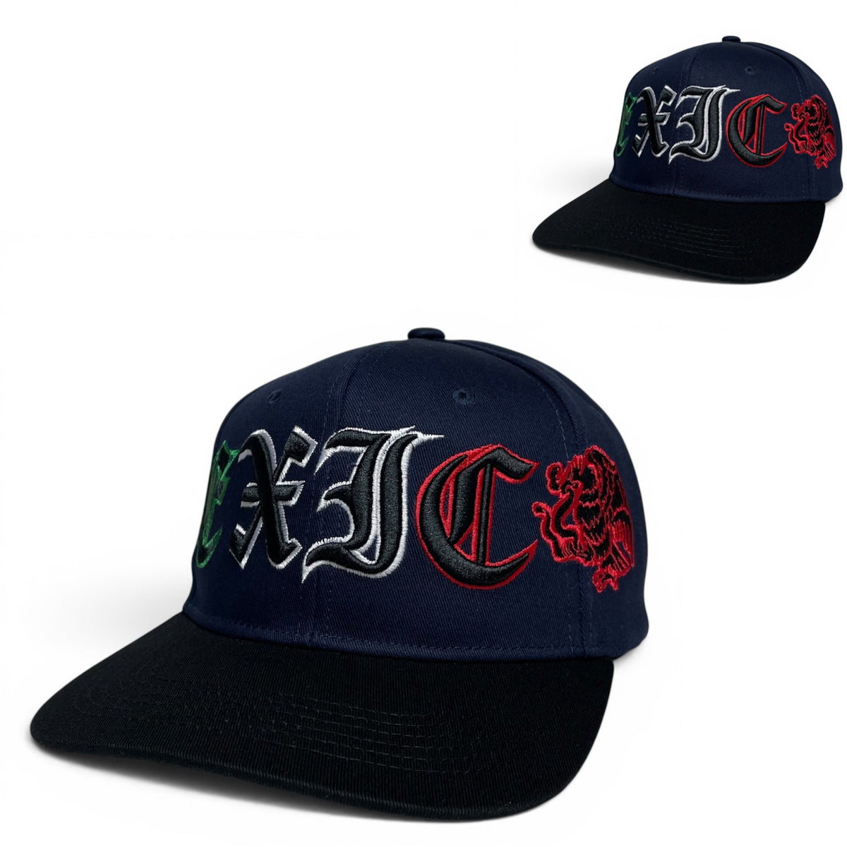 Mexico Eagle Embroidered Snapback Hat, Navy & Black Flat Brim
