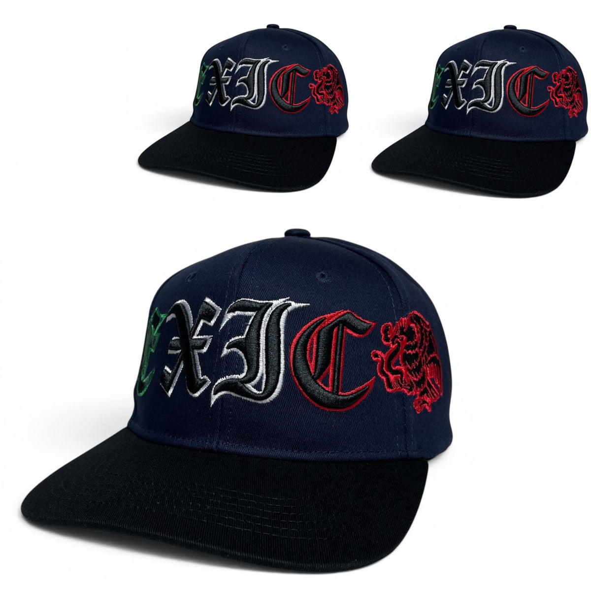Mexico Eagle Embroidered Snapback Hat, Navy & Black Flat Brim
